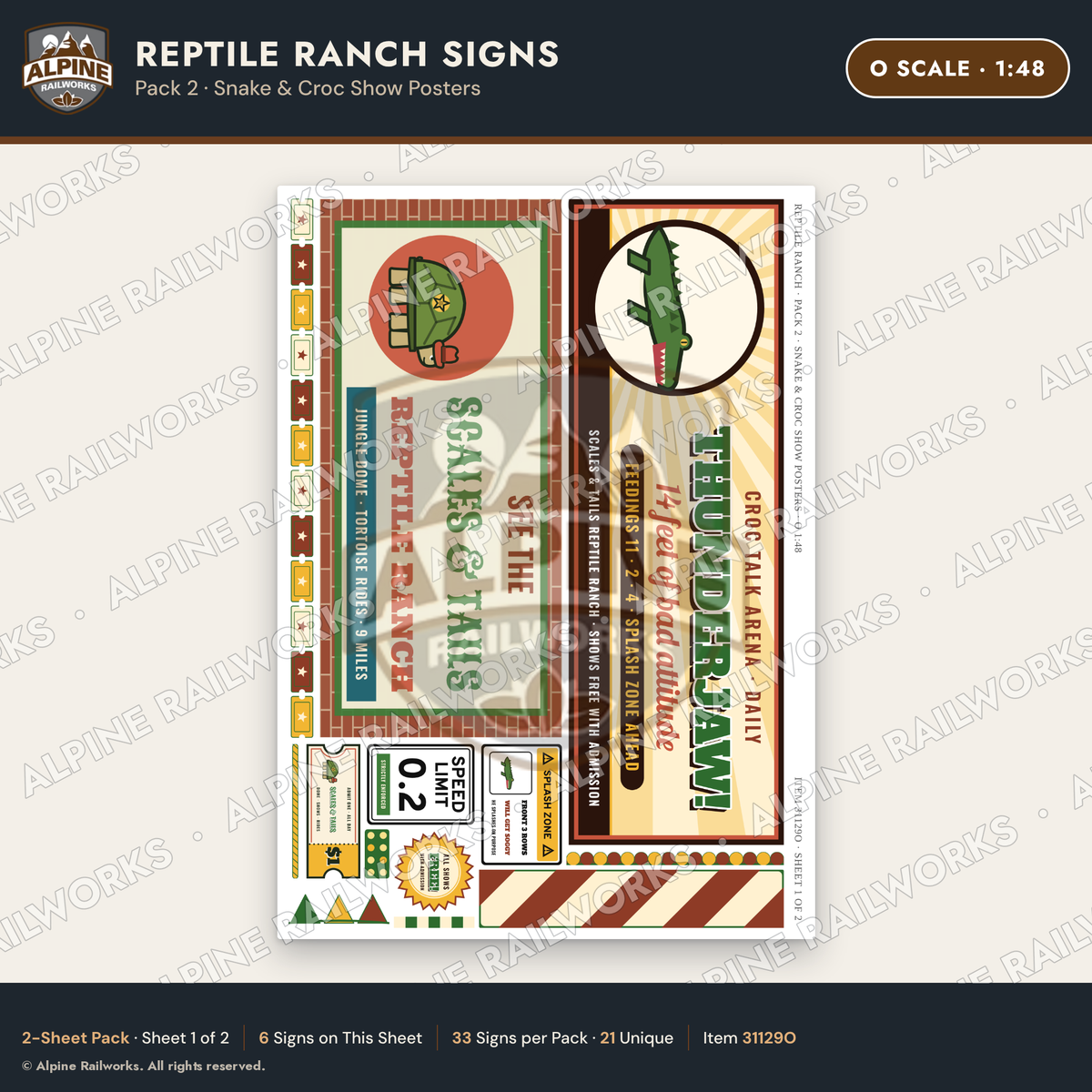 Alpine Railworks 31129O O Scale Roadside Signs - Reptile Zoo
