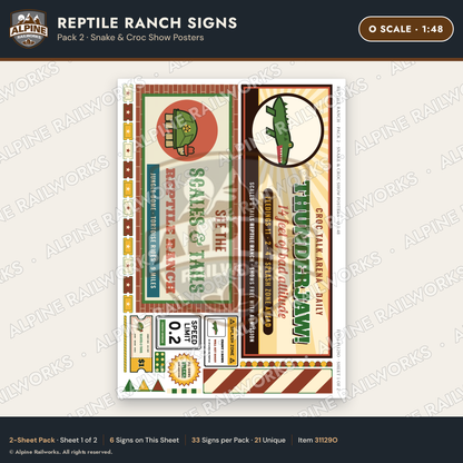 Alpine Railworks 31129O O Scale Roadside Signs - Reptile Zoo