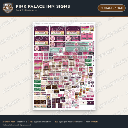 Alpine Railworks 31043N N Scale Roadside Signs - Pink Themed Motel