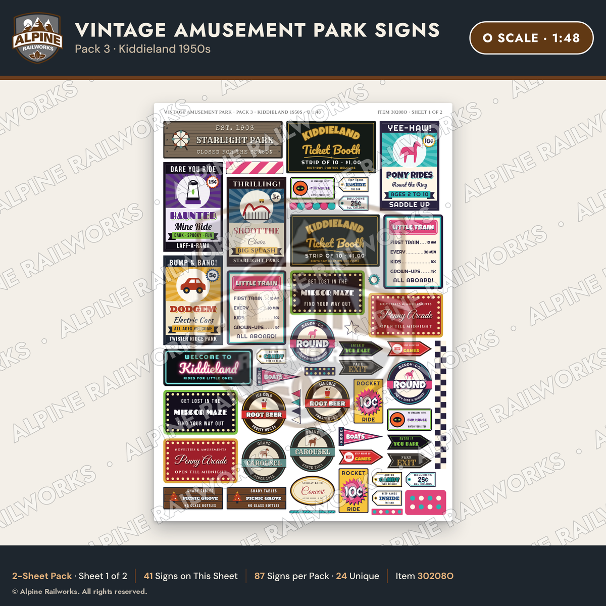 Alpine Railworks 30208O O Scale Vintage Amusement Park Signs