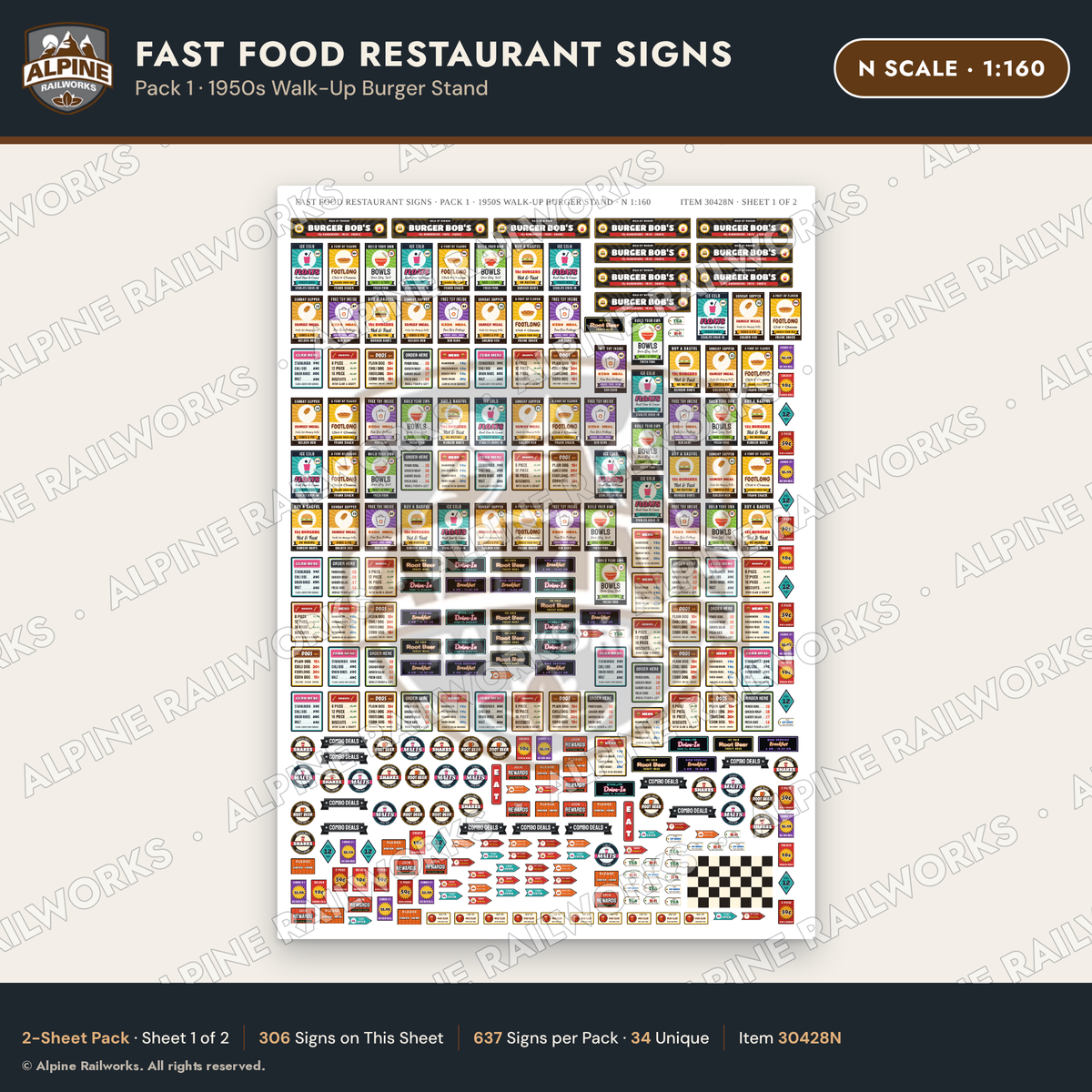 Alpine Railworks 30428N N Scale Fast Food Restaurant Signs