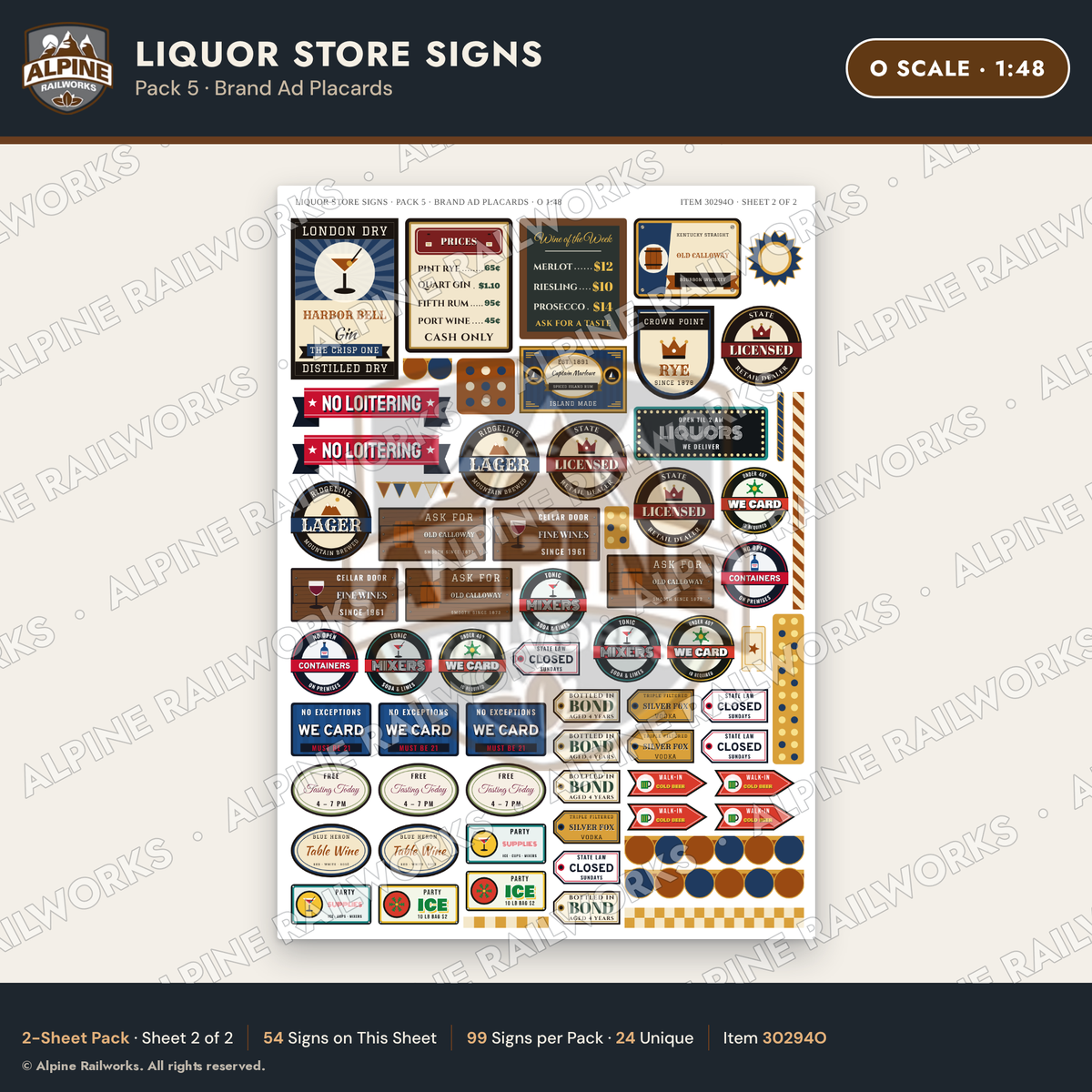 Alpine Railworks 30294O O Scale Liquor Store Signs - Brand Ad Placards