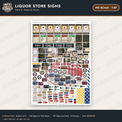 Alpine Railworks 30295HO HO Scale Liquor Store Signs - Rules & Hours