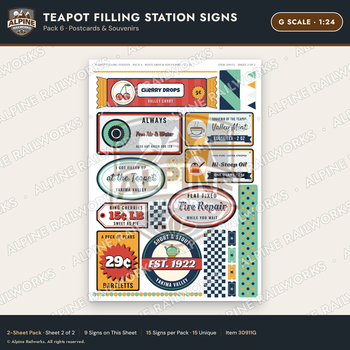 Alpine Railworks 30911G G Scale Roadside Signs - Teapot Gas Station