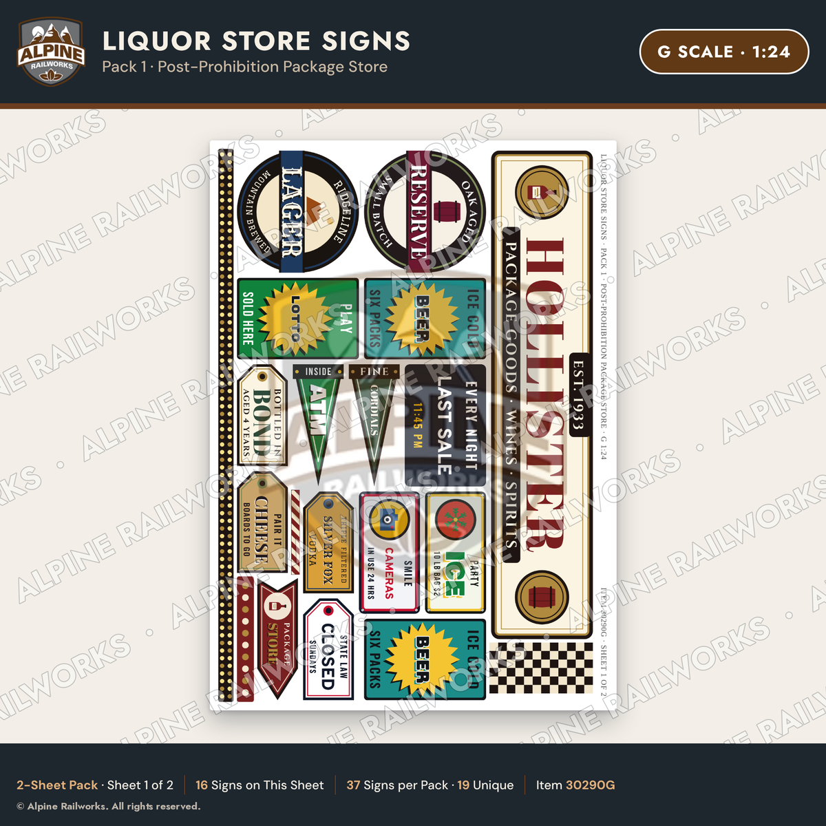 Alpine Railworks 30290G G Scale Liquor Store Signs