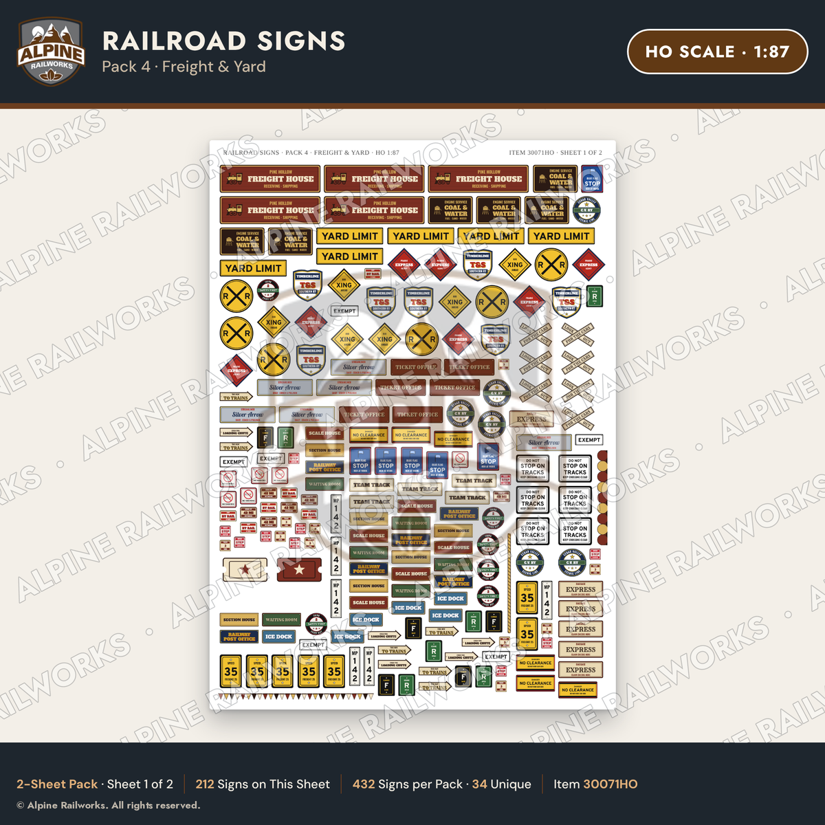 Alpine Railworks 30071HO HO Scale Railroad Signs - Freight & Yard