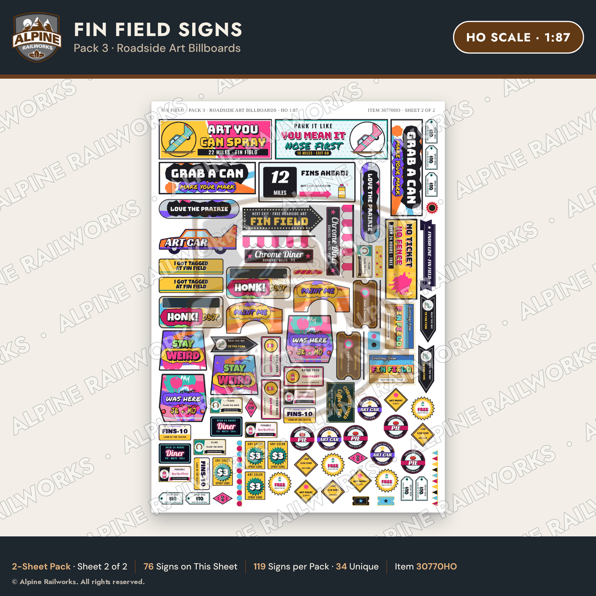 Alpine Railworks 30770HO HO Scale Roadside Signs - Buried Car Art