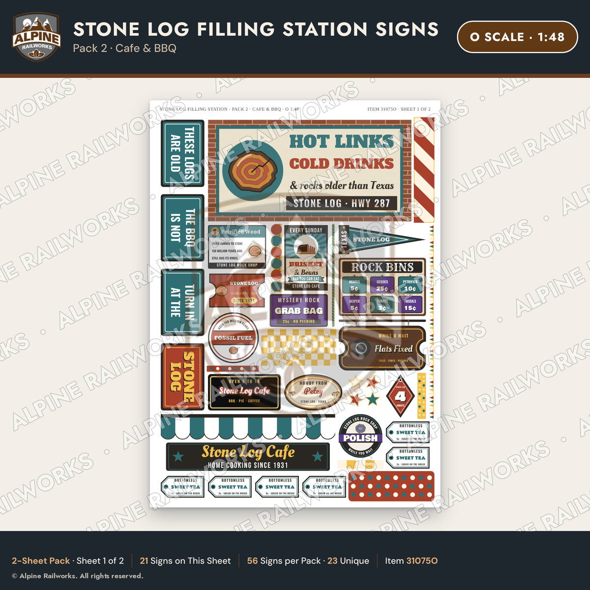 Alpine Railworks 31075O O Scale Roadside Signs - Petrified Wood