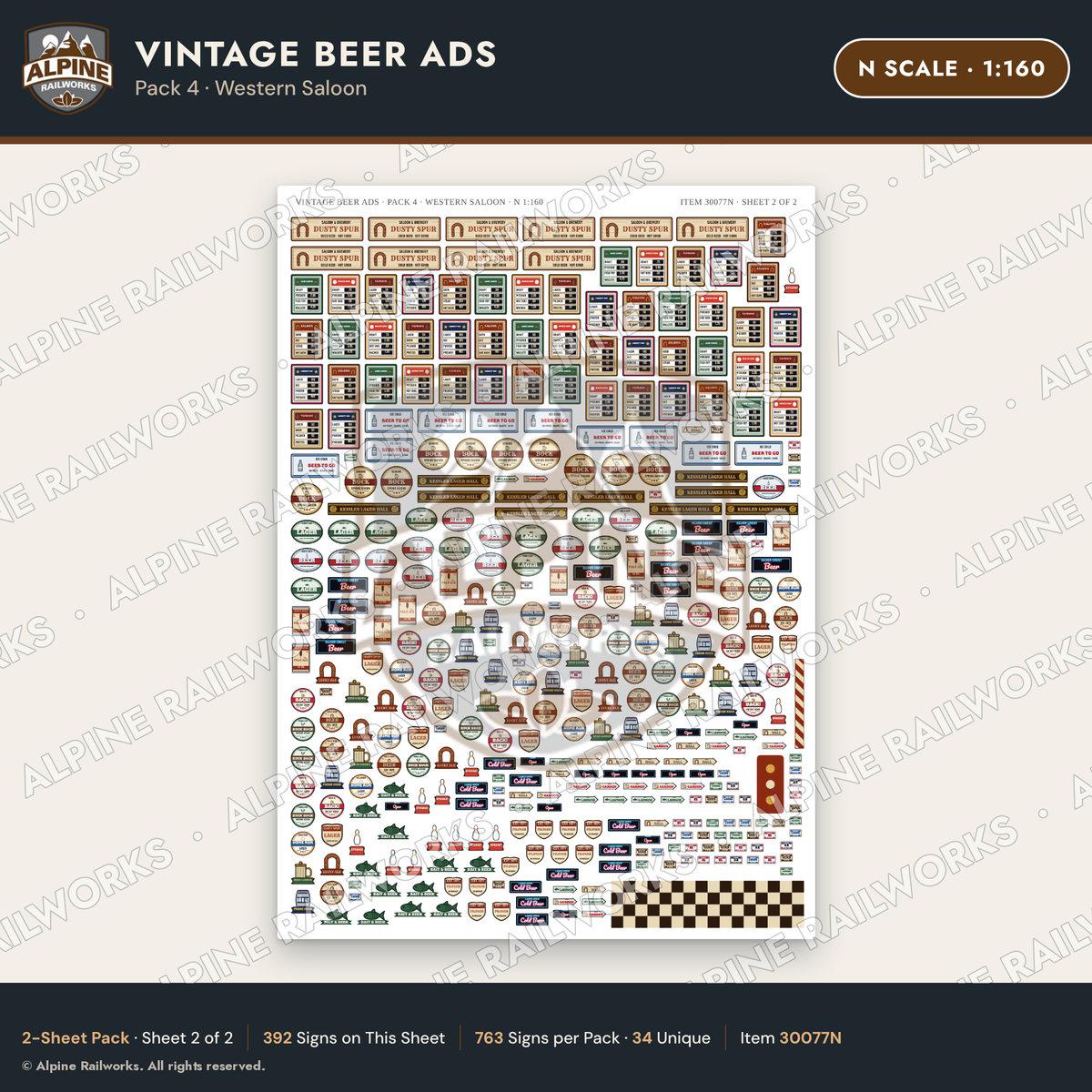 Alpine Railworks 30077N N Scale Vintage Beer Ads - Western Saloon