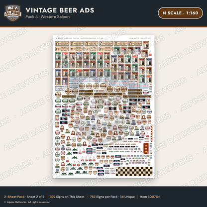 Alpine Railworks 30077N N Scale Vintage Beer Ads - Western Saloon