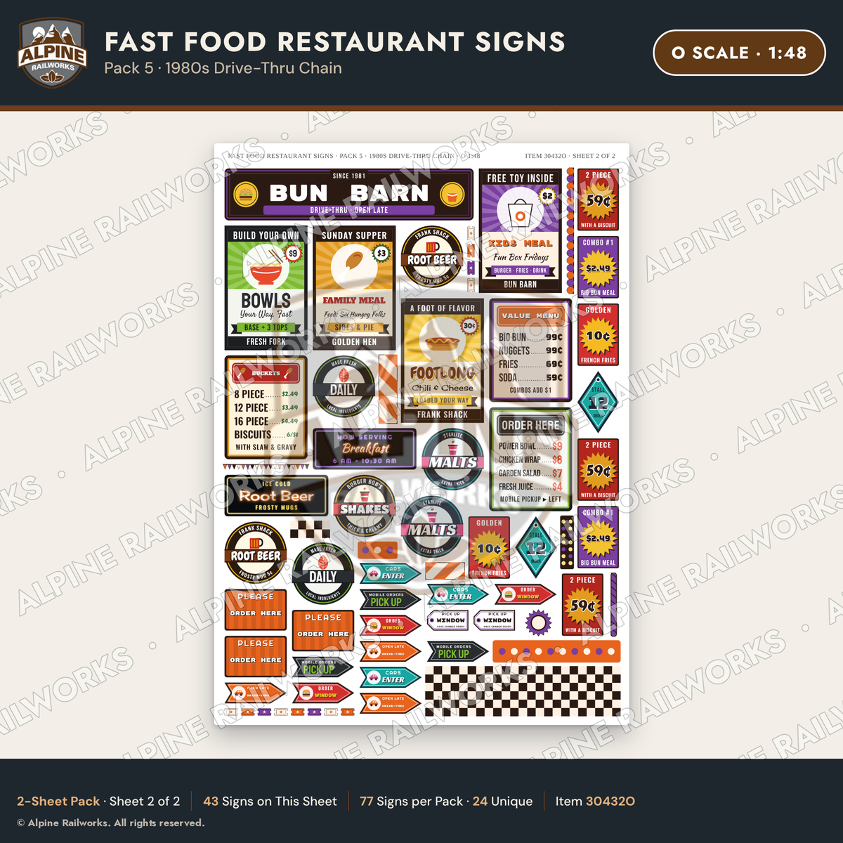 Alpine Railworks 30432O O Scale Fast Food Restaurant Signs