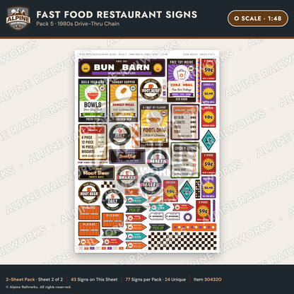 Alpine Railworks 30432O O Scale Fast Food Restaurant Signs