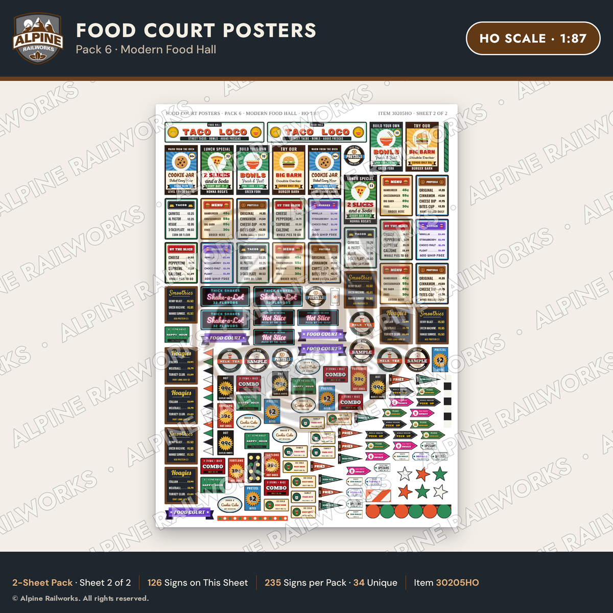 Alpine Railworks 30205HO HO Scale Food Court Posters