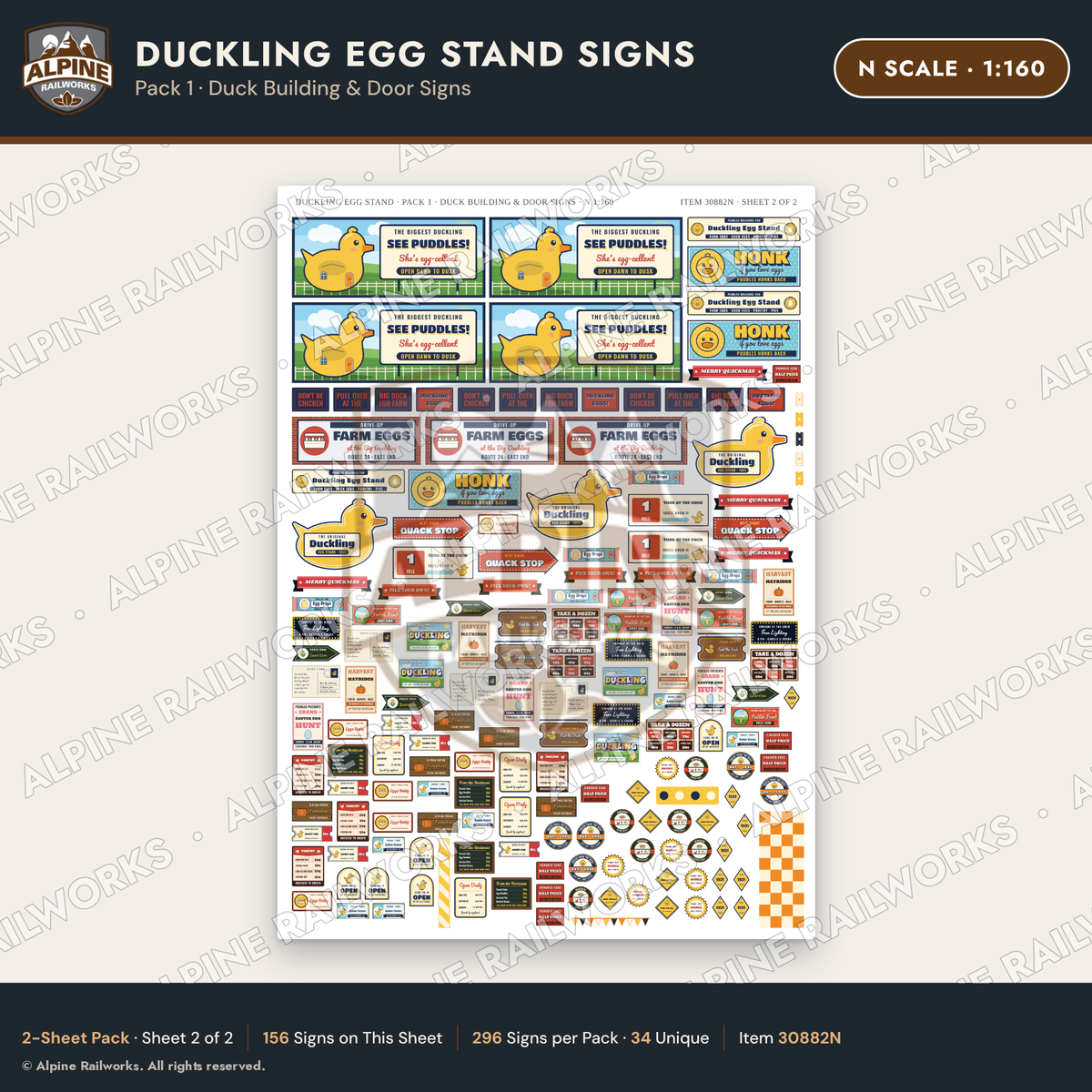 Alpine Railworks 30882N N Scale Roadside Signs - Giant Duck Farm Stand