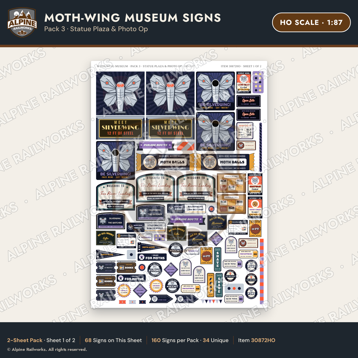 Alpine Railworks 30872HO HO Scale Roadside Signs - Mothman Museum