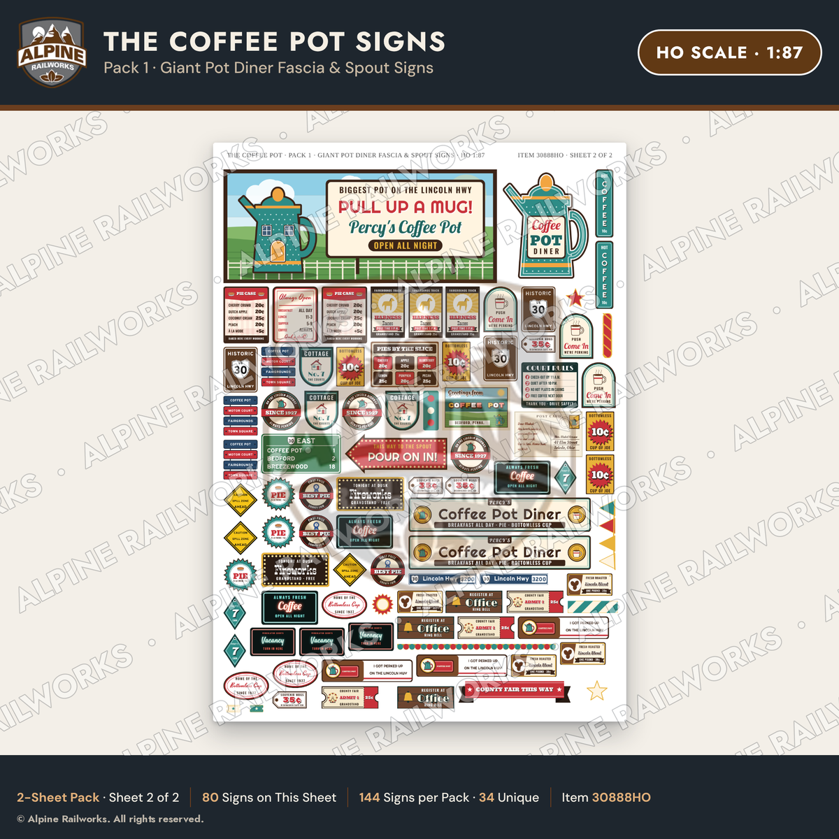 Alpine Railworks 30888HO HO Scale Roadside Signs - Coffee Pot Diner