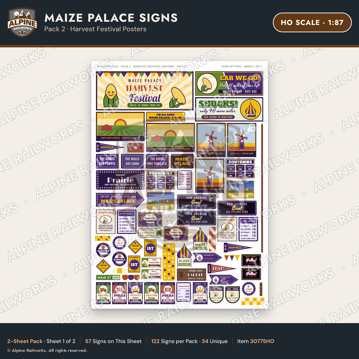 Alpine Railworks 30775HO HO Scale Roadside Signs - Corn Palace