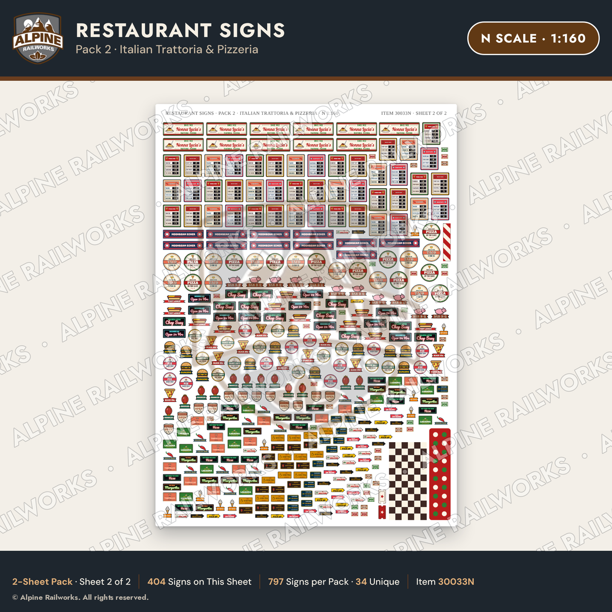 Alpine Railworks 30033N N Scale Restaurant Signs - Italian Trattoria