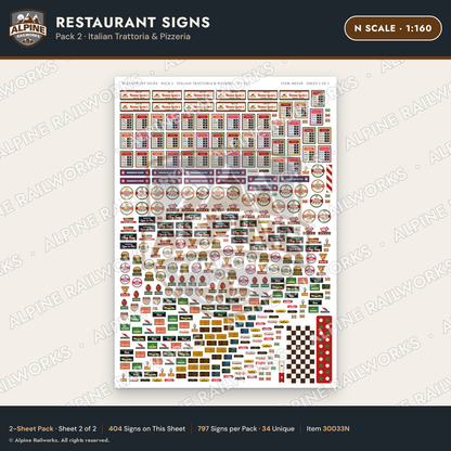 Alpine Railworks 30033N N Scale Restaurant Signs - Italian Trattoria