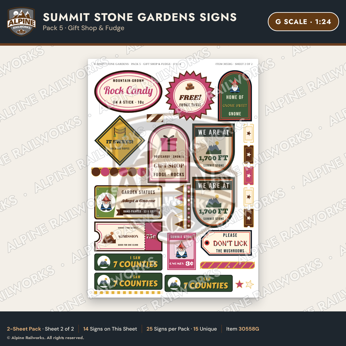Alpine Railworks 30558G G Scale Roadside Signs - Rock Garden