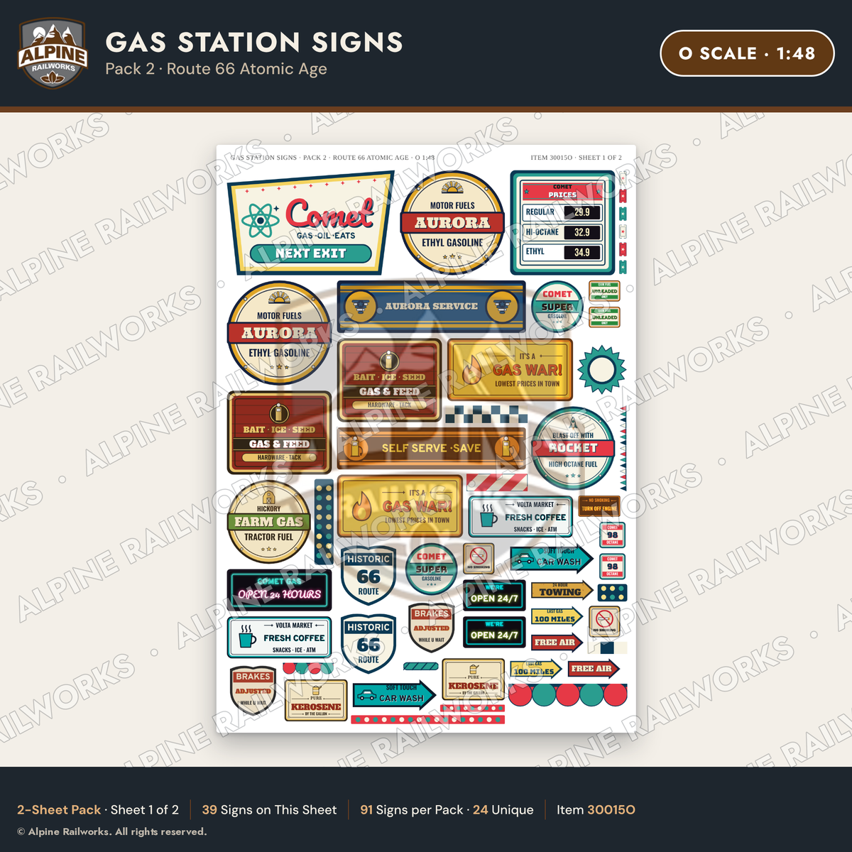 Alpine Railworks 30015O O Scale Gas Station Signs