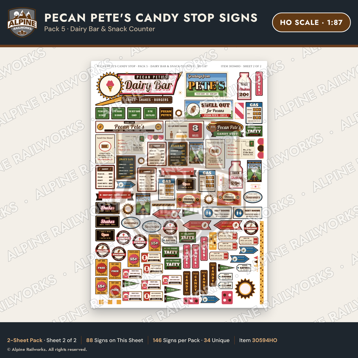 Alpine Railworks 30594HO HO Scale Roadside Signs - Pecan Candy Stop