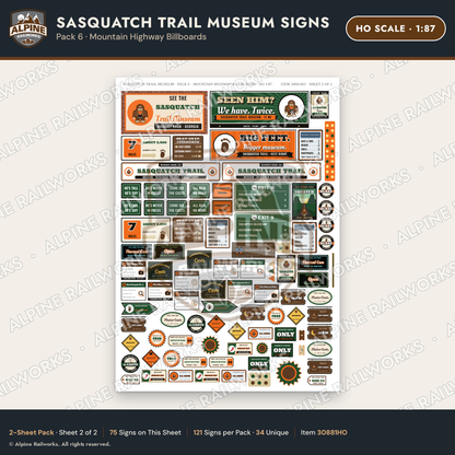 Alpine Railworks 30881HO HO Scale Roadside Signs - Bigfoot Museum