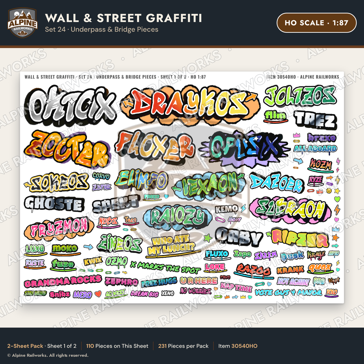 Alpine Railworks 30540HO HO Scale Wall & Street Graffiti Cut-Outs