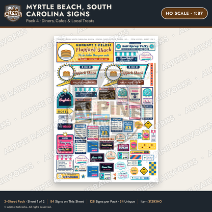 Alpine Railworks 31293HO HO Scale Myrtle Beach SC Signs - Diners