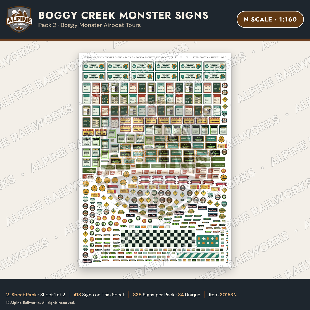 Alpine Railworks 30153N N Scale Boggy Creek Monster Signs