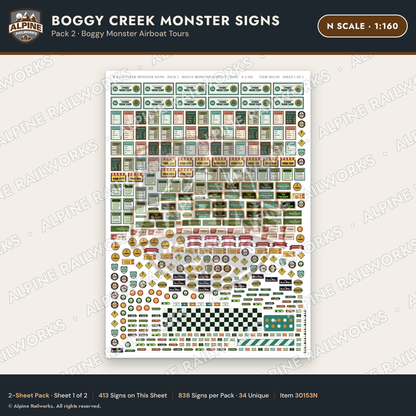 Alpine Railworks 30153N N Scale Boggy Creek Monster Signs