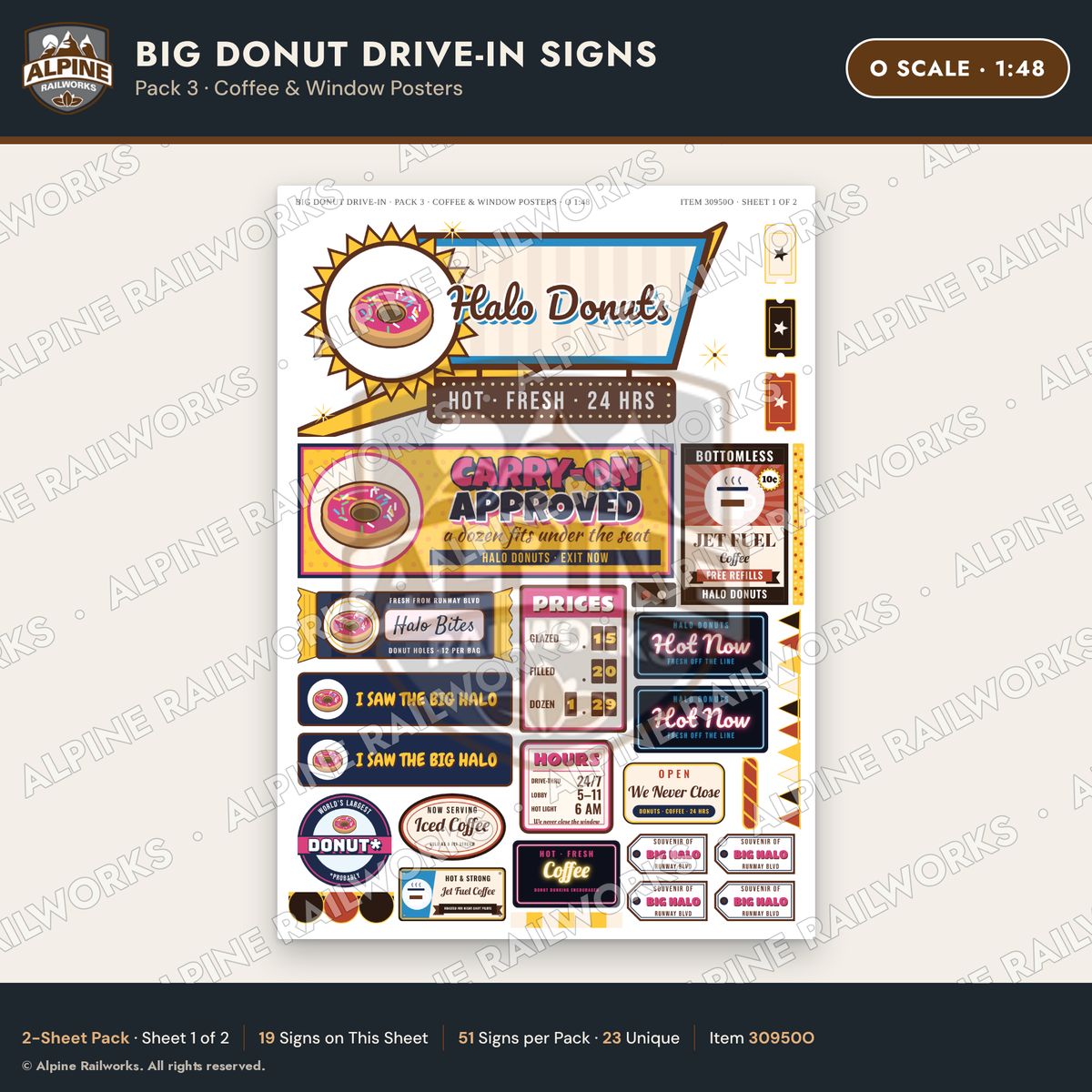 Alpine Railworks 30950O O Scale Roadside Signs - Giant Donut Shop