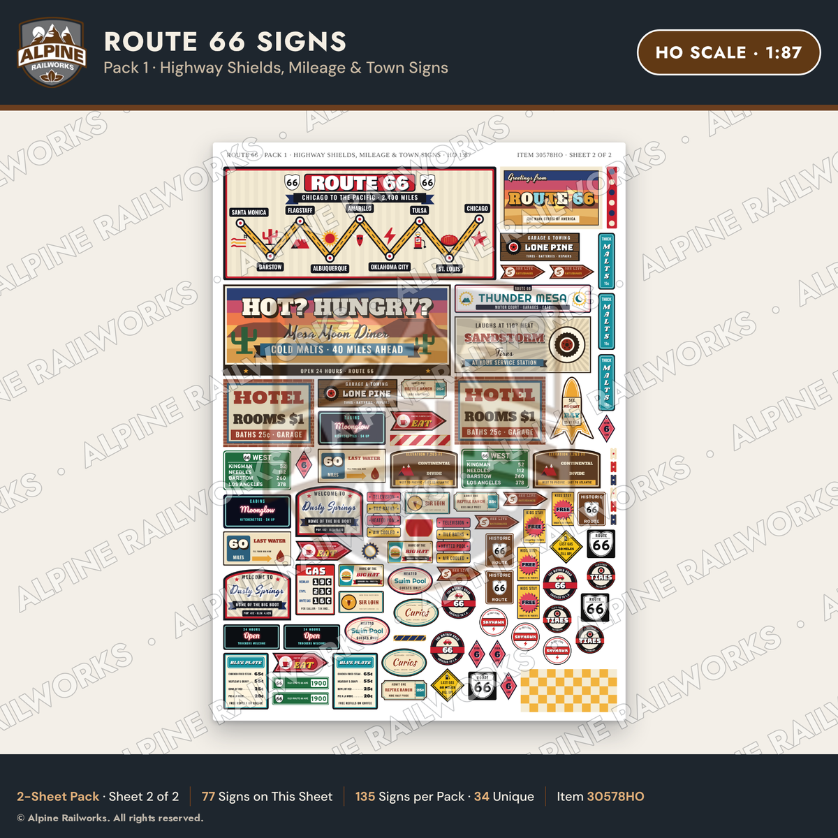 Alpine Railworks 30578HO HO Scale Route 66 Highway Signs