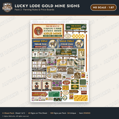 Alpine Railworks 31141HO HO Scale Roadside Signs - Gold Panning Mine