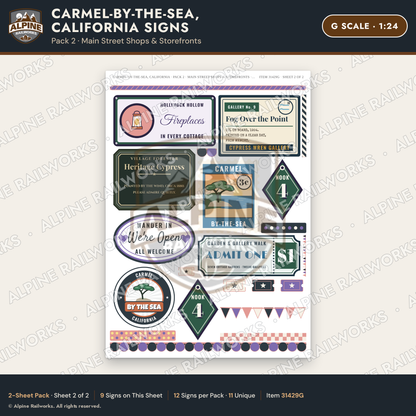 Alpine Railworks 31429G G Scale Carmel CA Signs - Main Street Shops