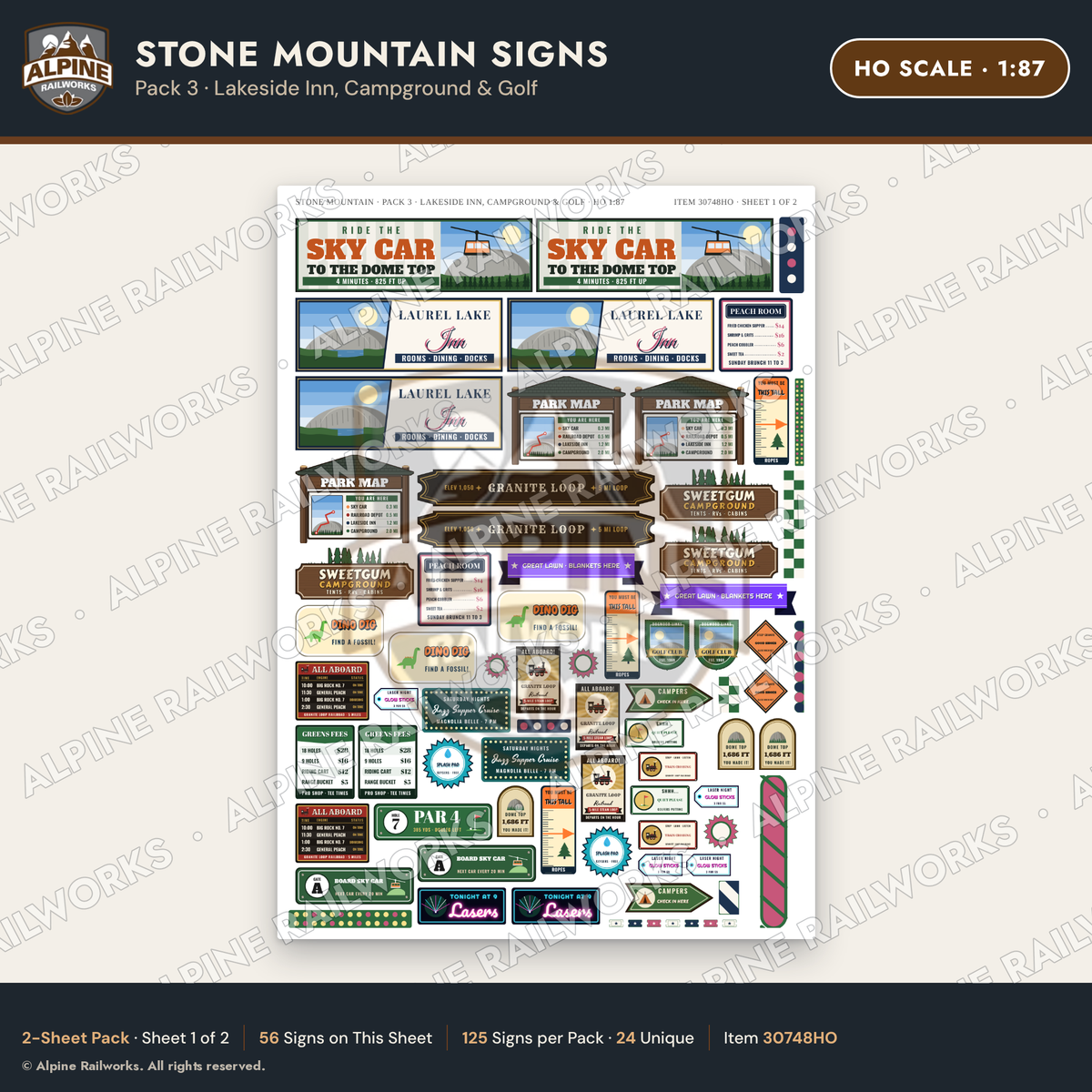 Alpine Railworks 30748HO HO Scale Tourist Signs - Stone Mountain