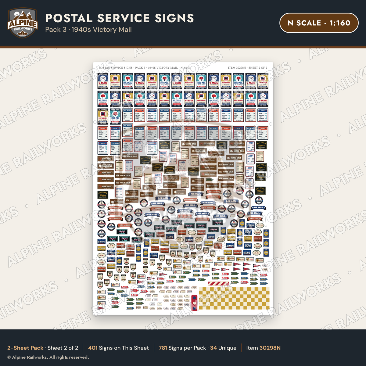 Alpine Railworks 30298N N Scale Postal Service Signs - Victory Mail