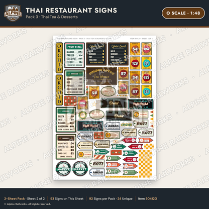 Alpine Railworks 30412O O Scale Thai Restaurant Signs - Thai Tea