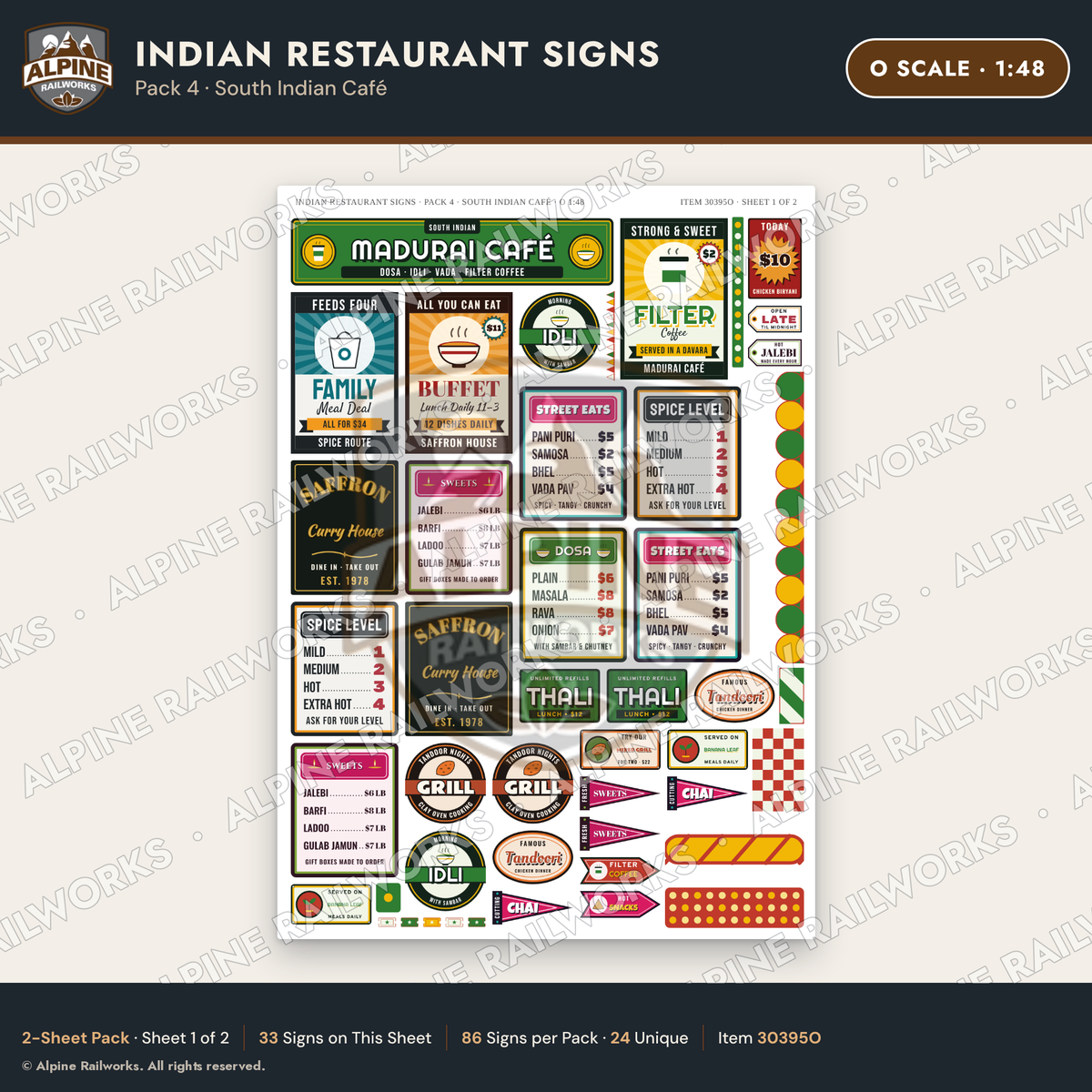 Alpine Railworks 30395O O Scale Indian Restaurant Signs