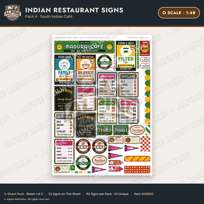 Alpine Railworks 30395O O Scale Indian Restaurant Signs