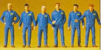 Preiser 72406 1/72 Scale Working People Mechanics in Overalls pkg(6)