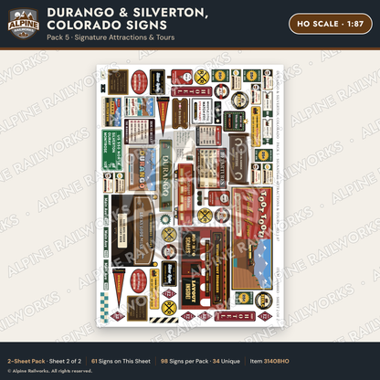 Alpine Railworks 31408HO HO Scale Durango CO Signs - Attractions