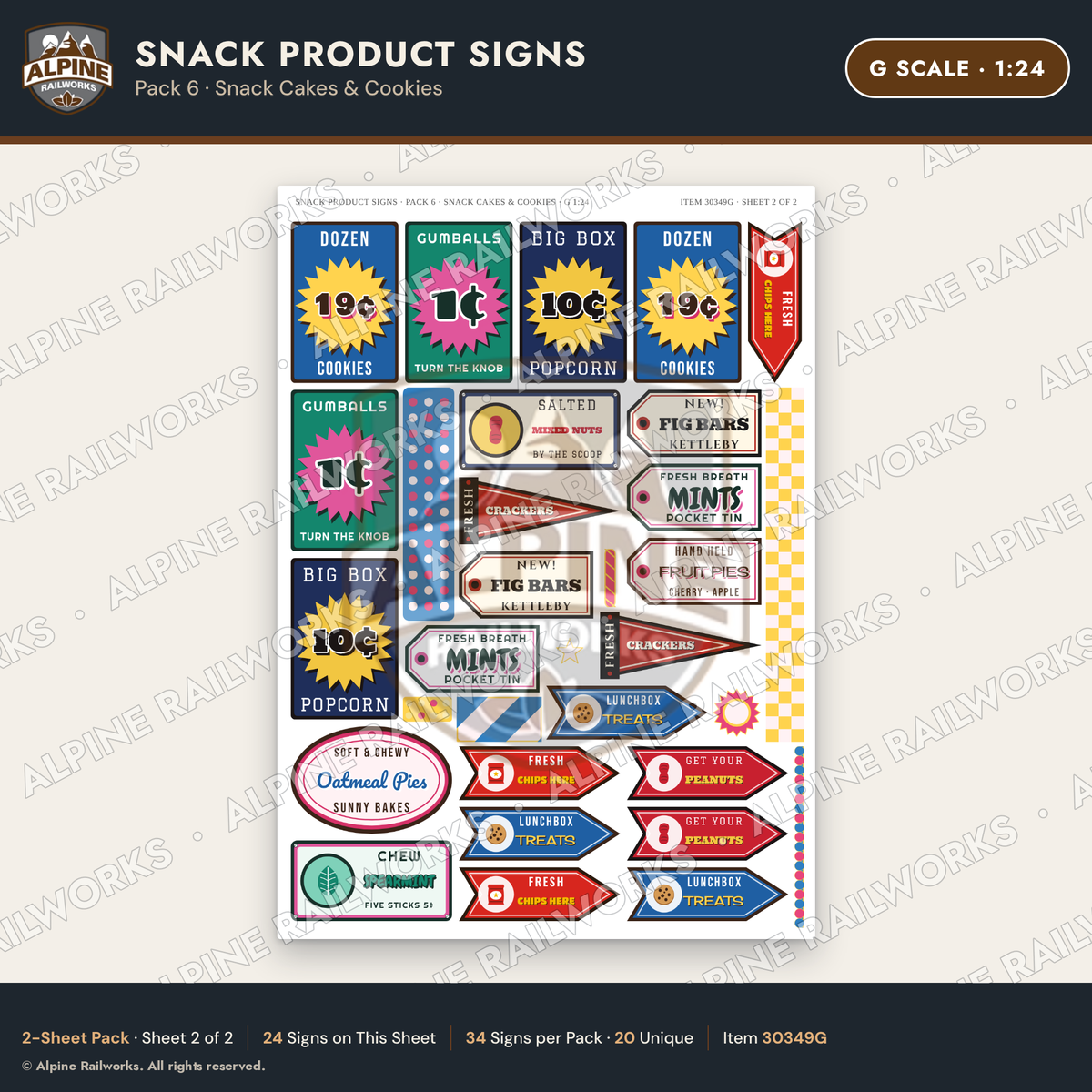 Alpine Railworks 30349G G Scale Snack Product Signs - Snack Cakes