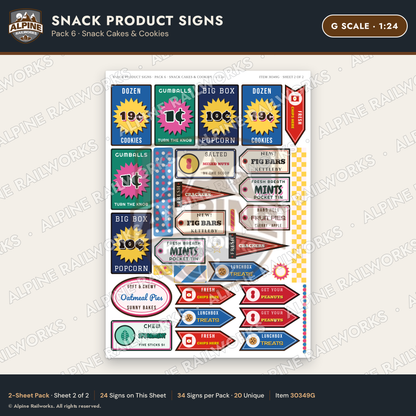 Alpine Railworks 30349G G Scale Snack Product Signs - Snack Cakes