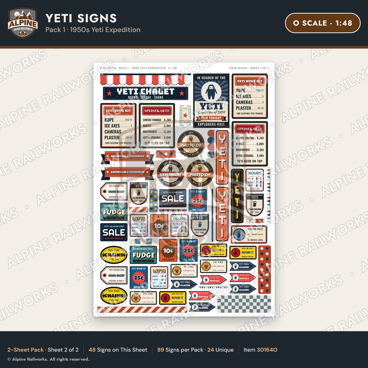 Alpine Railworks 30164O O Scale Yeti Signs - 1950s Yeti Expedition