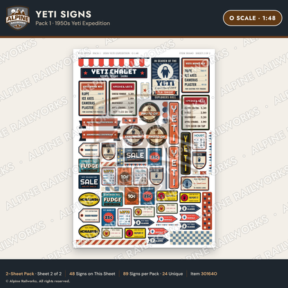 Alpine Railworks 30164O O Scale Yeti Signs - 1950s Yeti Expedition