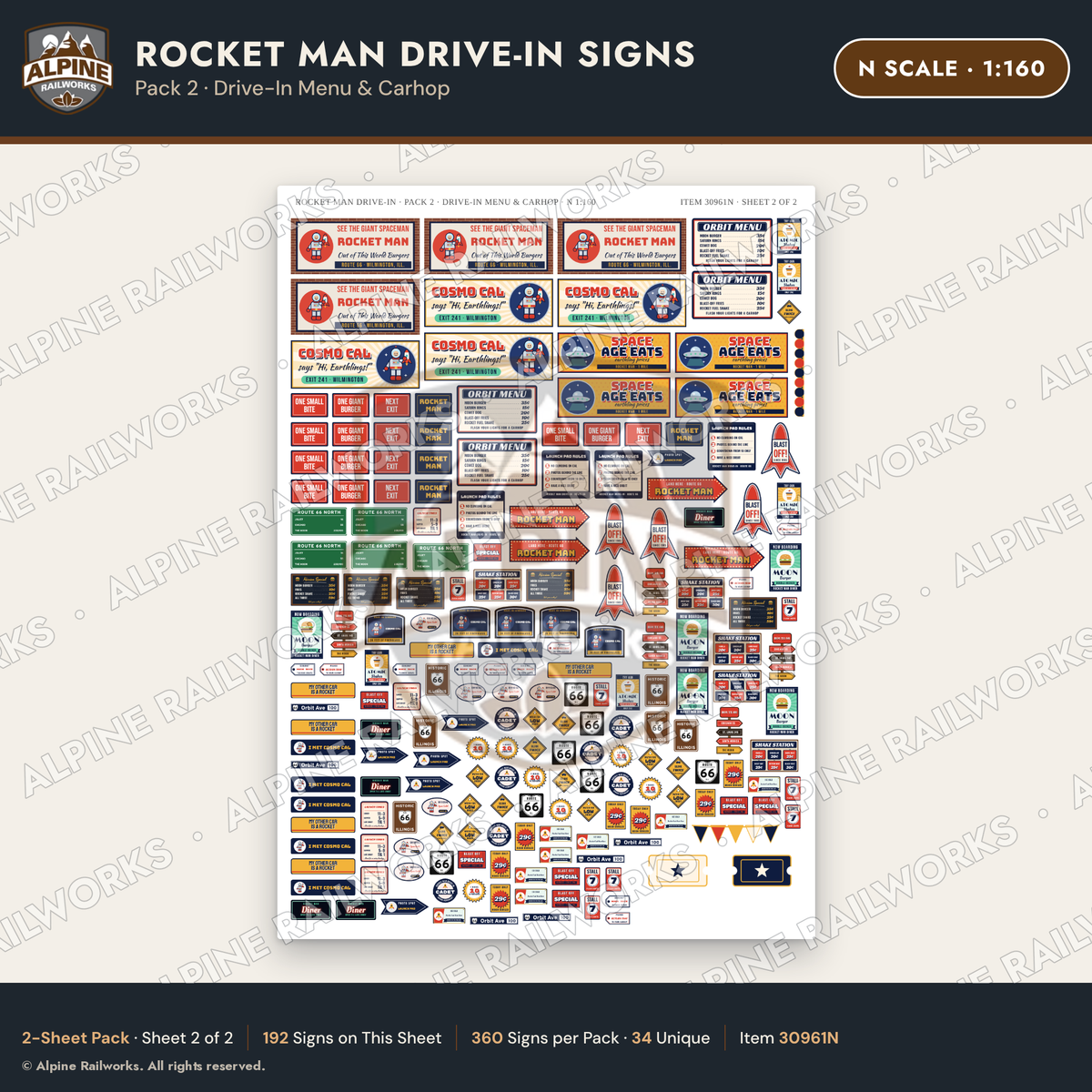 Alpine Railworks 30961N N Scale Roadside Signs - Spaceman Drive-In