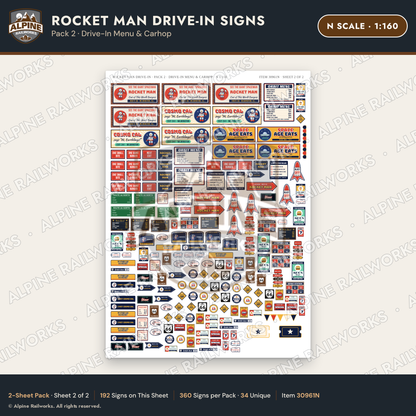 Alpine Railworks 30961N N Scale Roadside Signs - Spaceman Drive-In