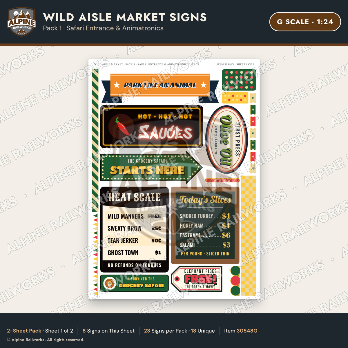 Alpine Railworks 30548G G Scale Roadside Signs - Jungle Grocery Store