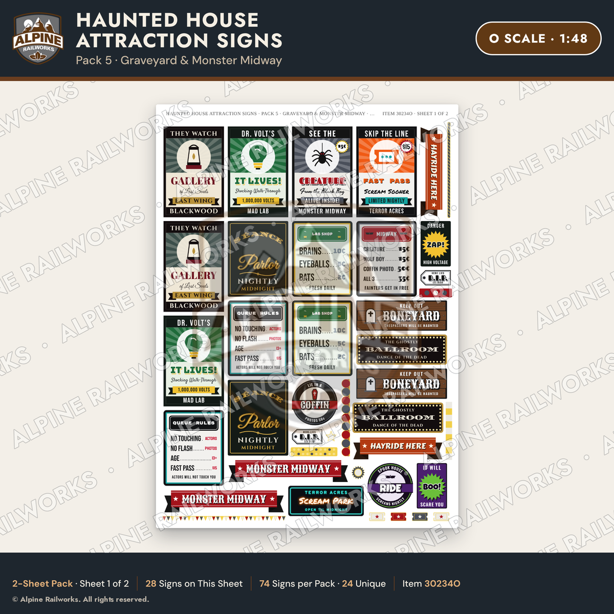 Alpine Railworks 30234O O Scale Haunted House Attraction Signs